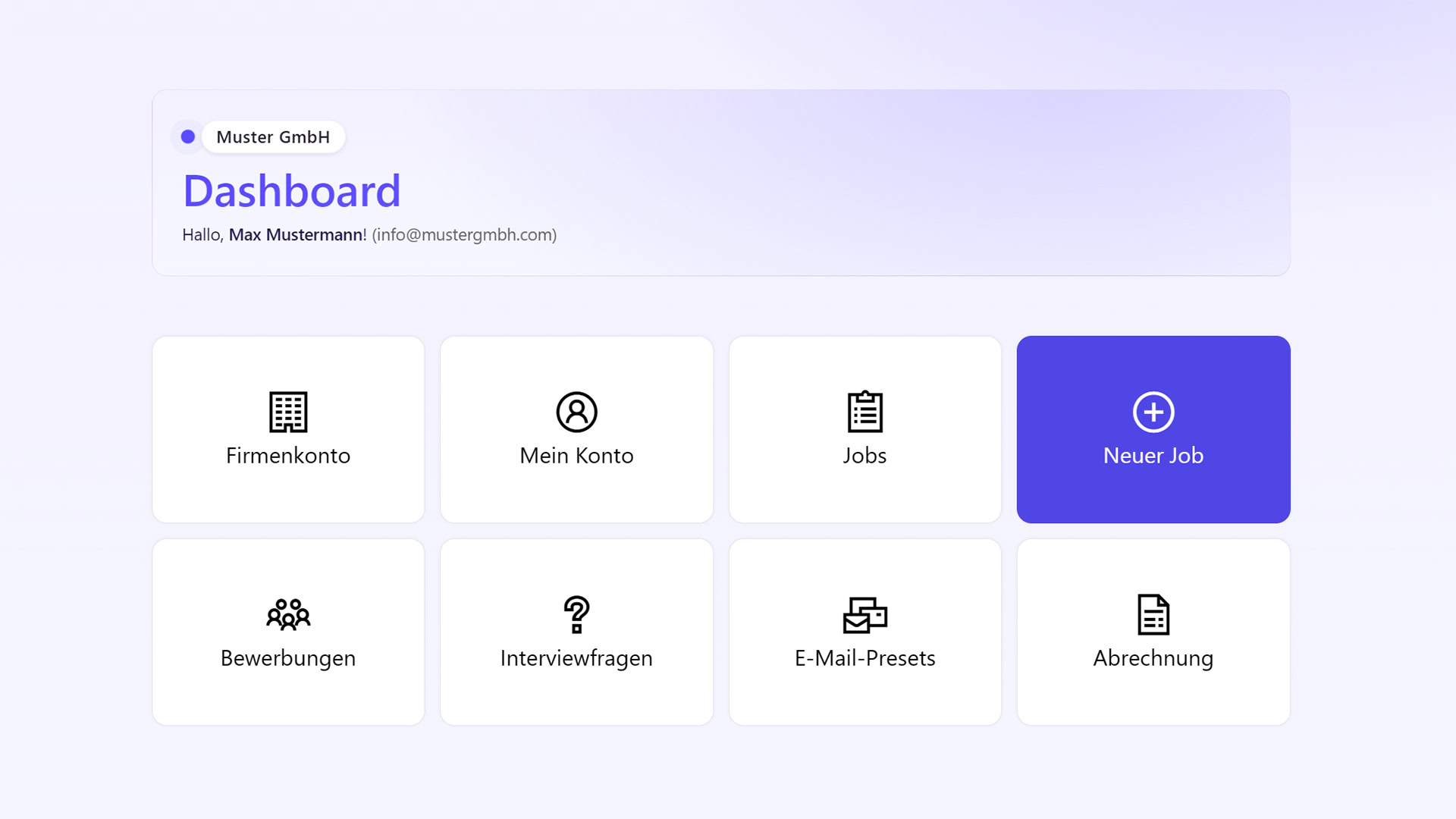 Produkt-Screenshot fulda.jobs: übersichtliches Dashboard