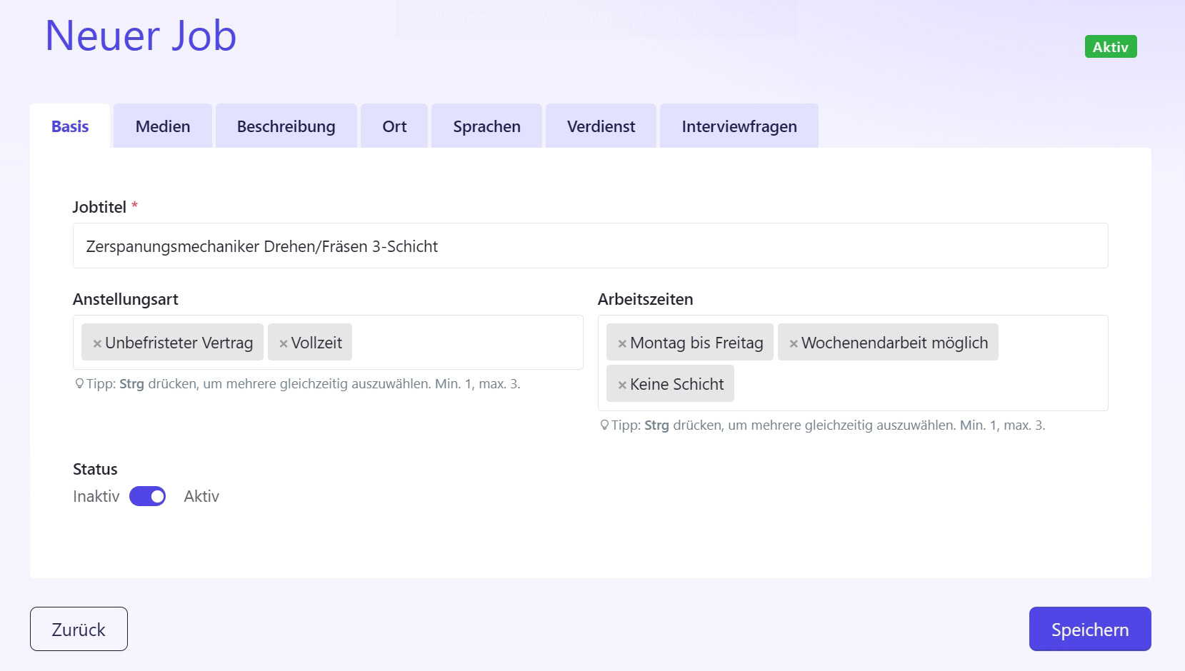 Produkt-Screenshot fulda.jobs: Neuer Job